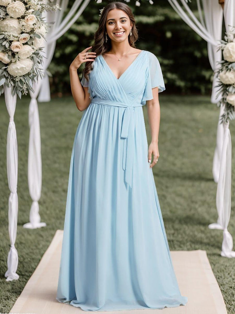 ever LEORA|Flowy Pleated A-Line Chiffon Tie-Waist Bridesmaid Dress