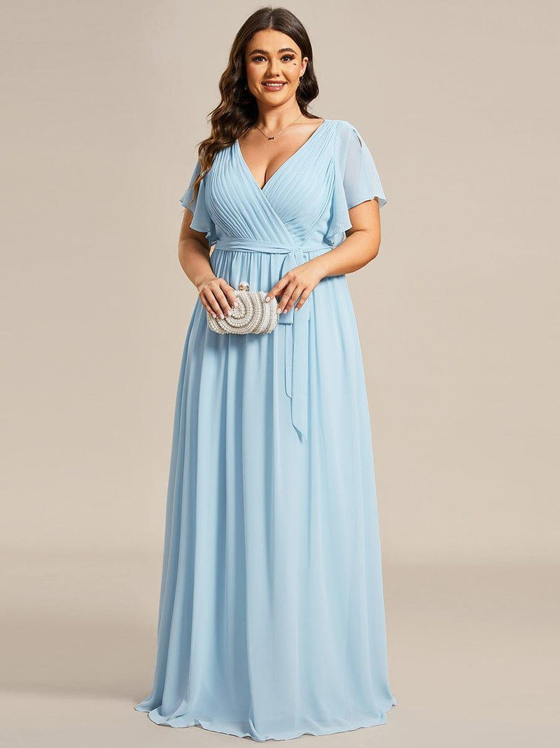 pretty LEORA|Plus Size Chiffon Tie-Waist Evening Dress