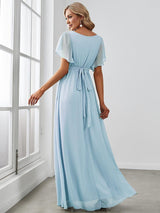 ever LEORA|A-Line Pleated Tie-Waist Evening Dress