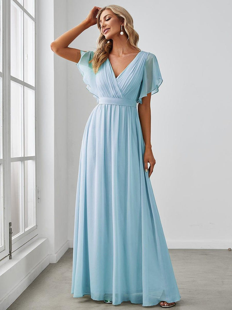 ever LEORA|A-Line Pleated Tie-Waist Evening Dress