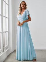 ever LEORA|A-Line Pleated Tie-Waist Evening Dress