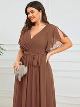 ever LEORA|A-Line Pleated Tie-Waist Evening Dress