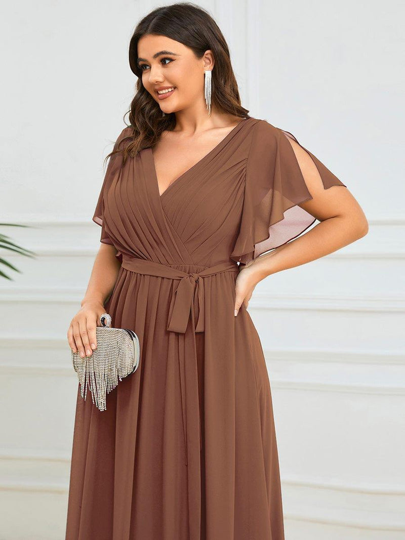 ever LEORA|A-Line Pleated Tie-Waist Evening Dress