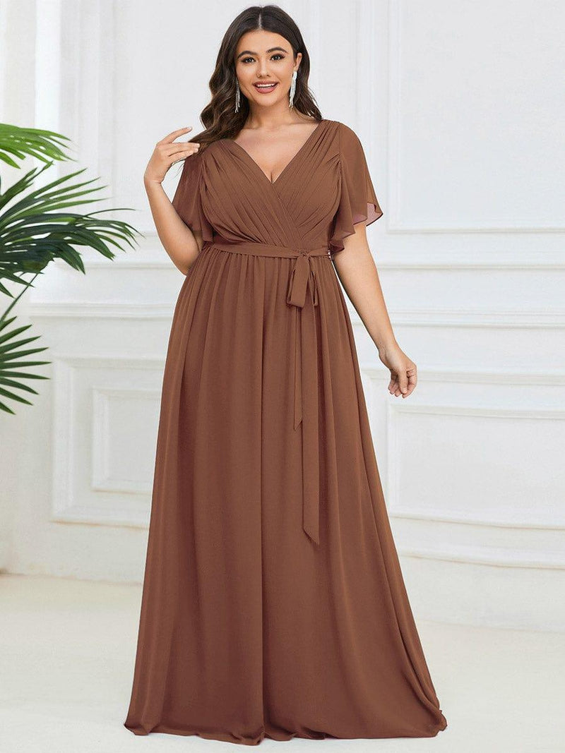 ever LEORA|A-Line Pleated Tie-Waist Evening Dress