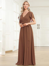 ever LEORA|A-Line Pleated Tie-Waist Evening Dress