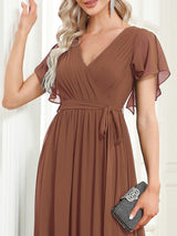 ever LEORA|A-Line Pleated Tie-Waist Evening Dress
