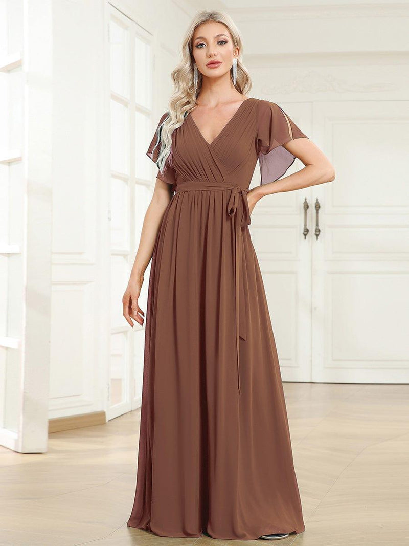 ever LEORA|A-Line Pleated Tie-Waist Evening Dress
