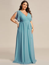 pretty LEORA|Plus Size Chiffon Tie-Waist Evening Dress
