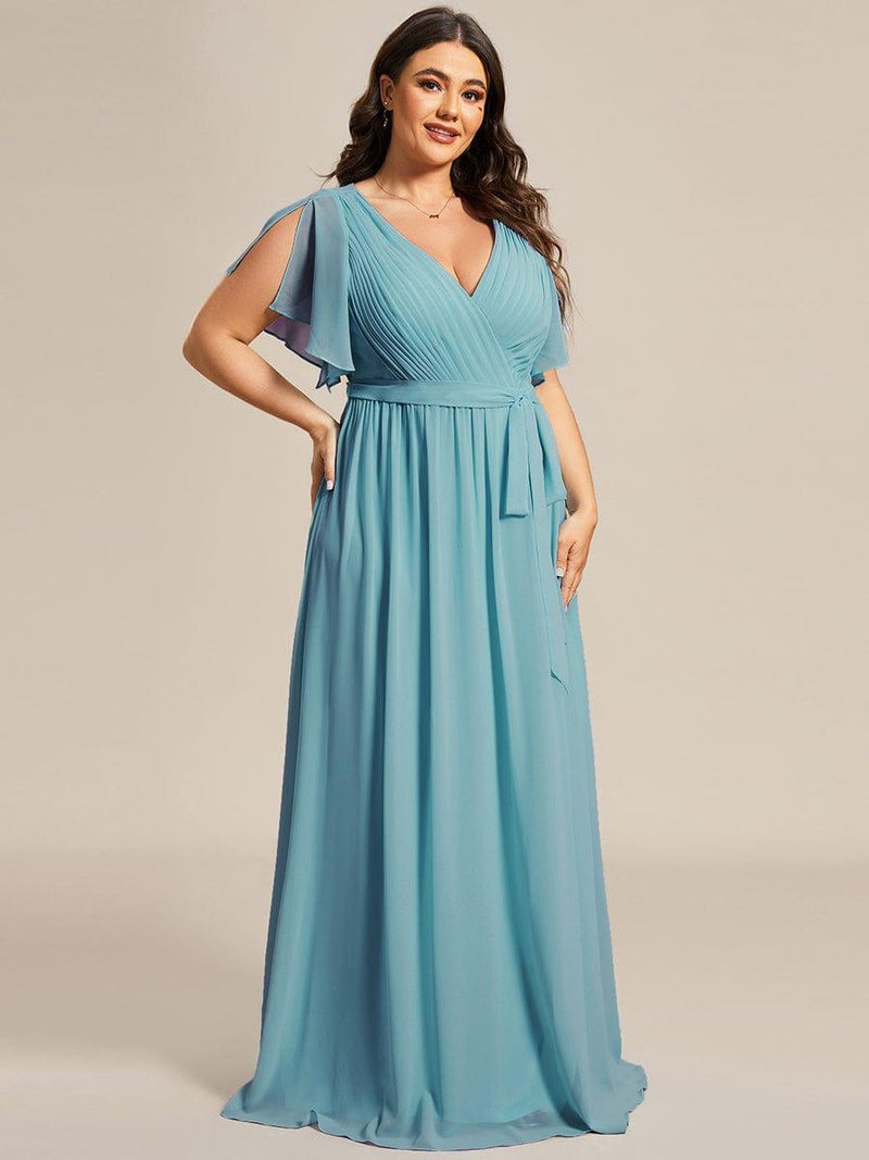 pretty LEORA|Plus Size Chiffon Tie-Waist Evening Dress