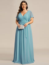 pretty LEORA|Plus Size Chiffon Tie-Waist Evening Dress