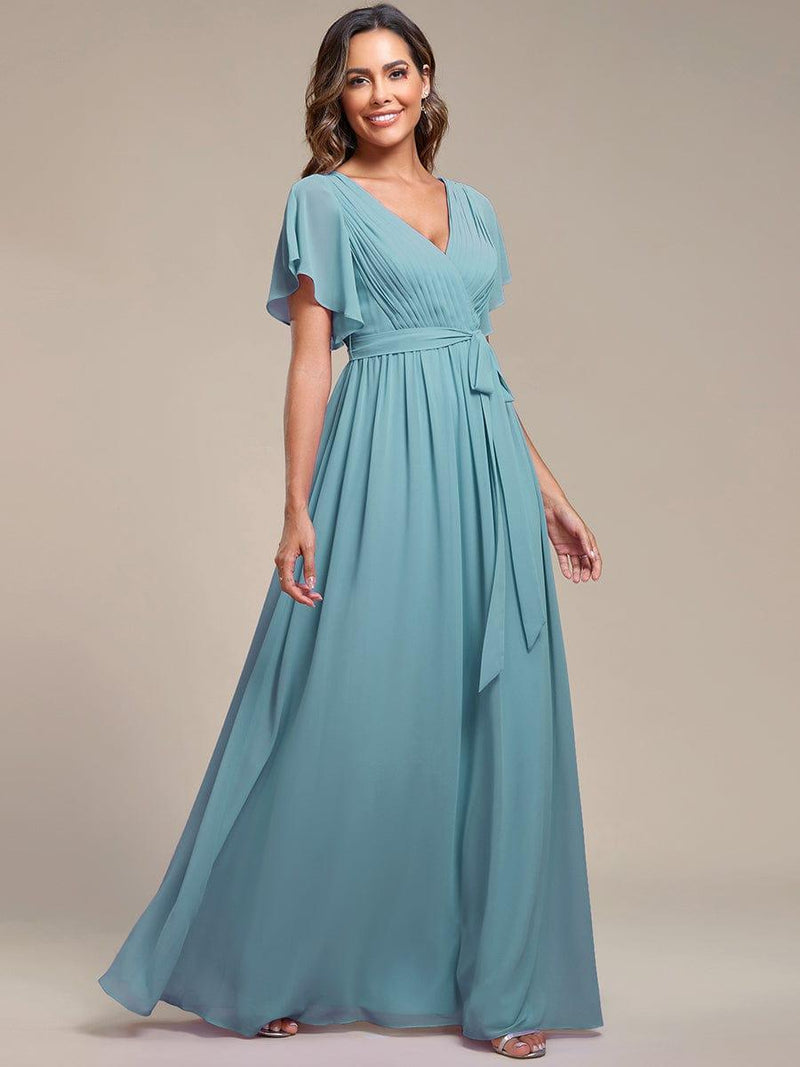 ever LEORA|Flowy Pleated A-Line Chiffon Tie-Waist Bridesmaid Dress
