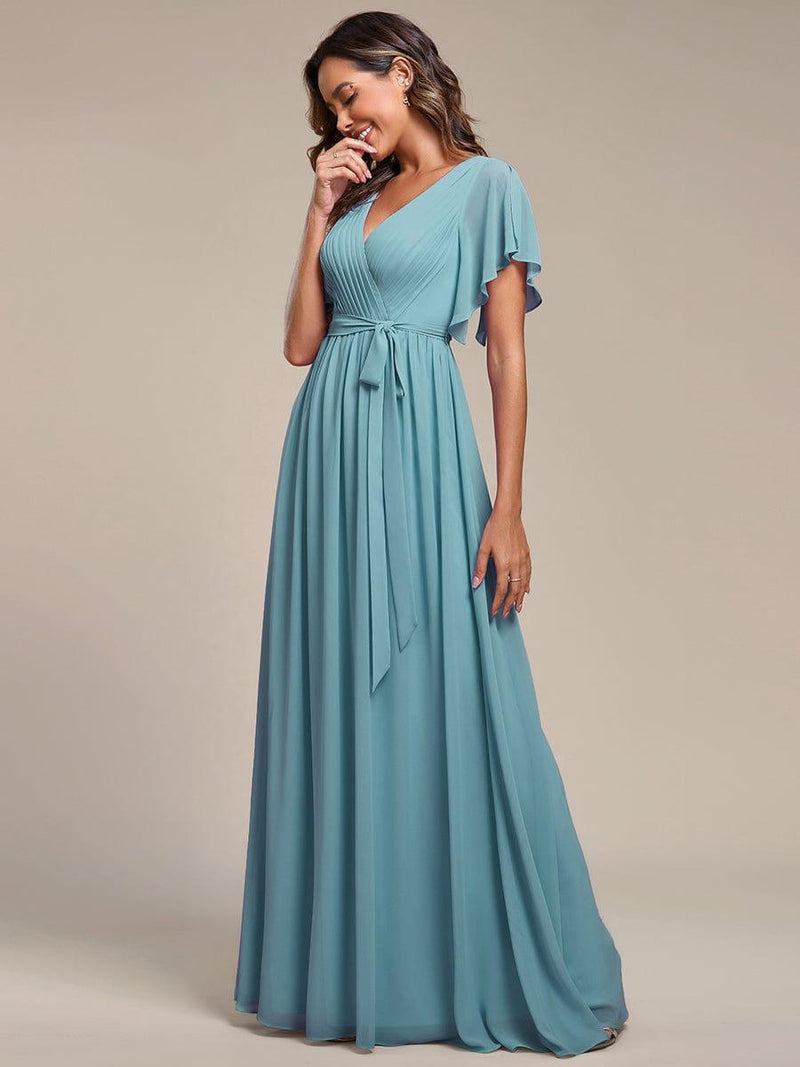 ever LEORA|Flowy Pleated A-Line Chiffon Tie-Waist Bridesmaid Dress