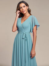 ever LEORA|A-Line Pleated Tie-Waist Evening Dress