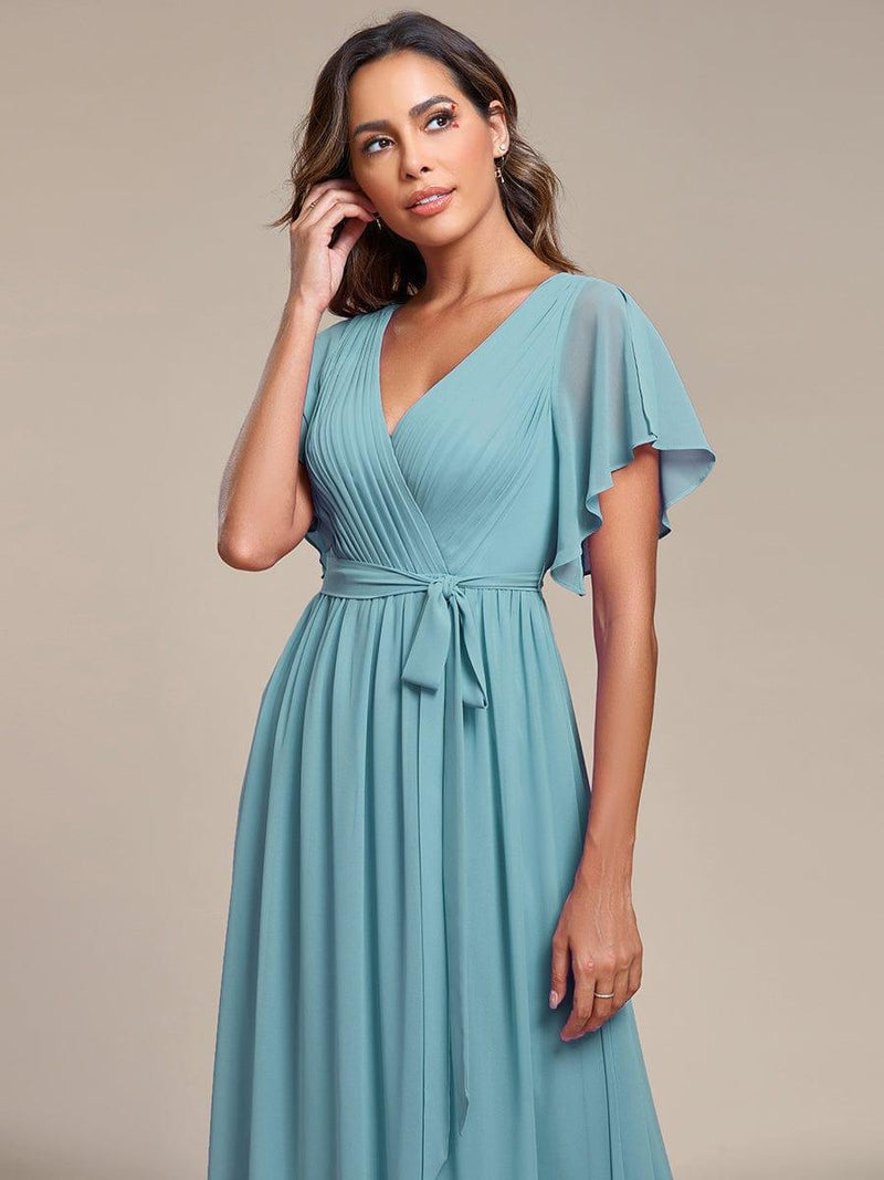 ever LEORA|Flowy Pleated A-Line Chiffon Tie-Waist Bridesmaid Dress