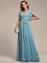 ever LEORA|Flowy Pleated A-Line Chiffon Tie-Waist Bridesmaid Dress