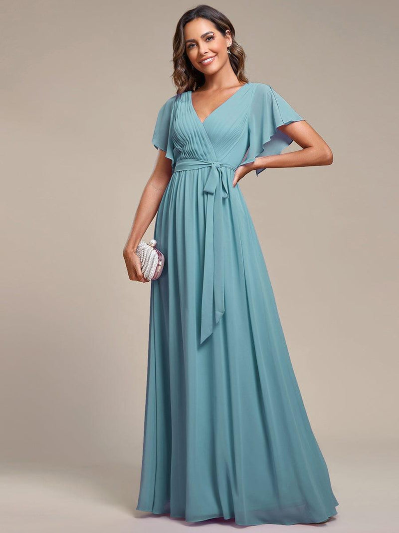 ever LEORA|Flowy Pleated A-Line Chiffon Tie-Waist Bridesmaid Dress