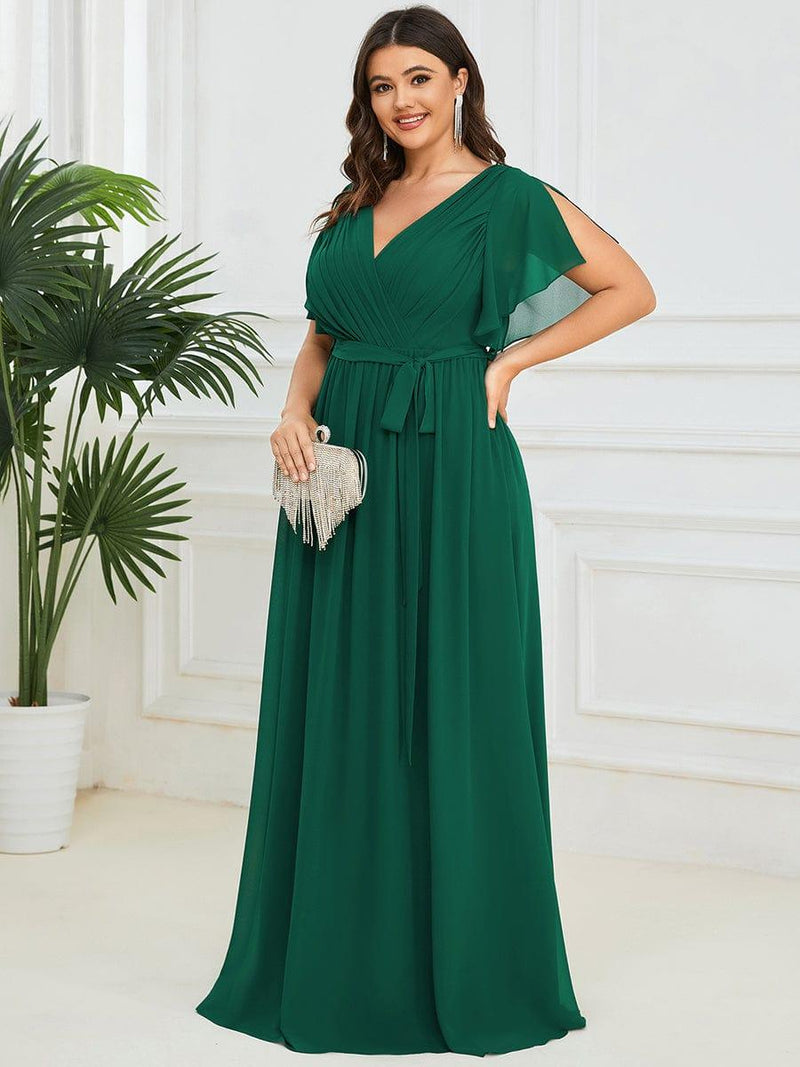 pretty LEORA|Plus Size Chiffon Tie-Waist Evening Dress