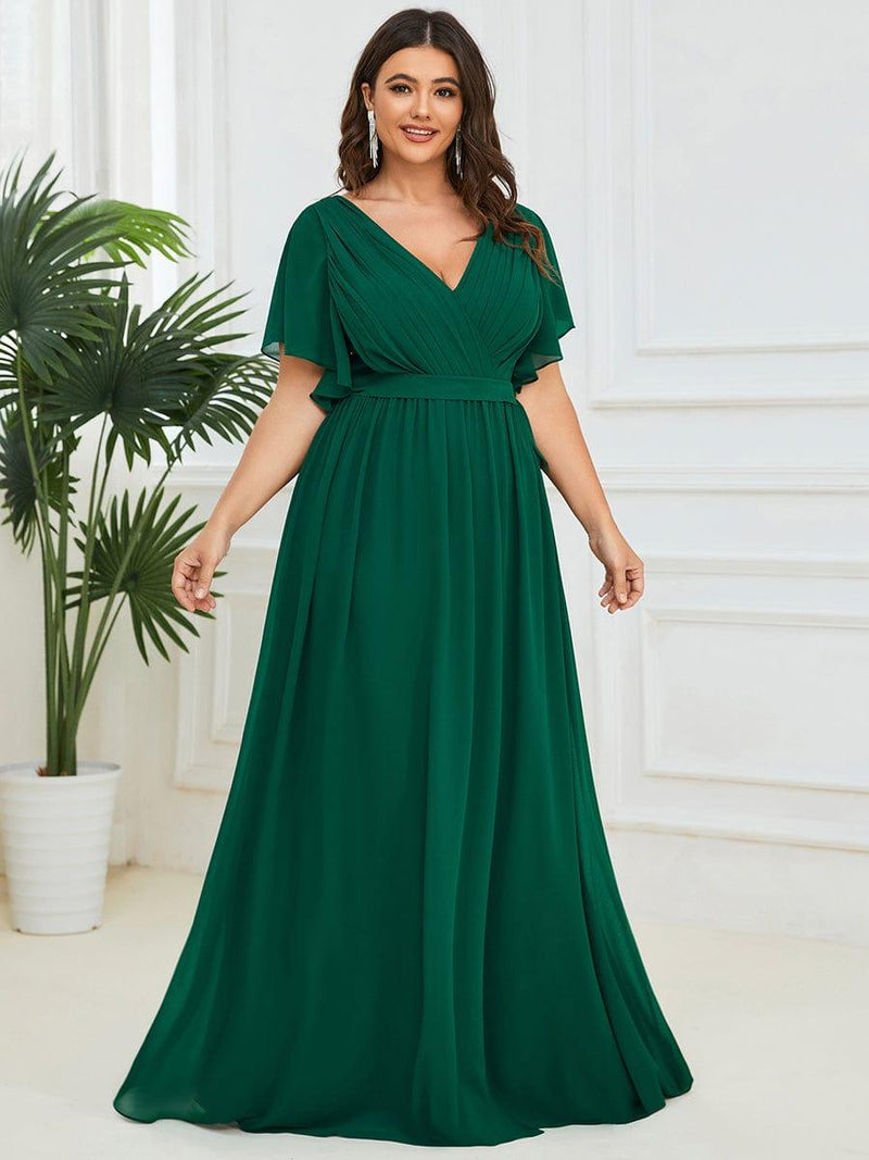 pretty LEORA|Plus Size Chiffon Tie-Waist Evening Dress