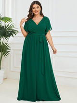ever LEORA|Flowy Pleated A-Line Chiffon Tie-Waist Bridesmaid Dress