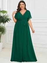 pretty LEORA|Plus Size Chiffon Tie-Waist Evening Dress