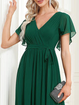 ever LEORA|Flowy Pleated A-Line Chiffon Tie-Waist Bridesmaid Dress