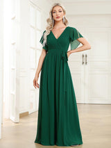 ever LEORA|A-Line Pleated Tie-Waist Evening Dress