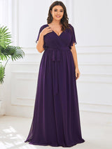 pretty LEORA|Plus Size Chiffon Tie-Waist Evening Dress