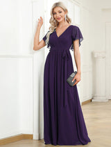 ever LEORA|A-Line Pleated Tie-Waist Evening Dress