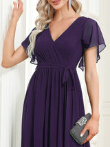 ever LEORA|A-Line Pleated Tie-Waist Evening Dress
