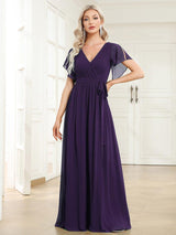 ever LEORA|Flowy Pleated A-Line Chiffon Tie-Waist Bridesmaid Dress