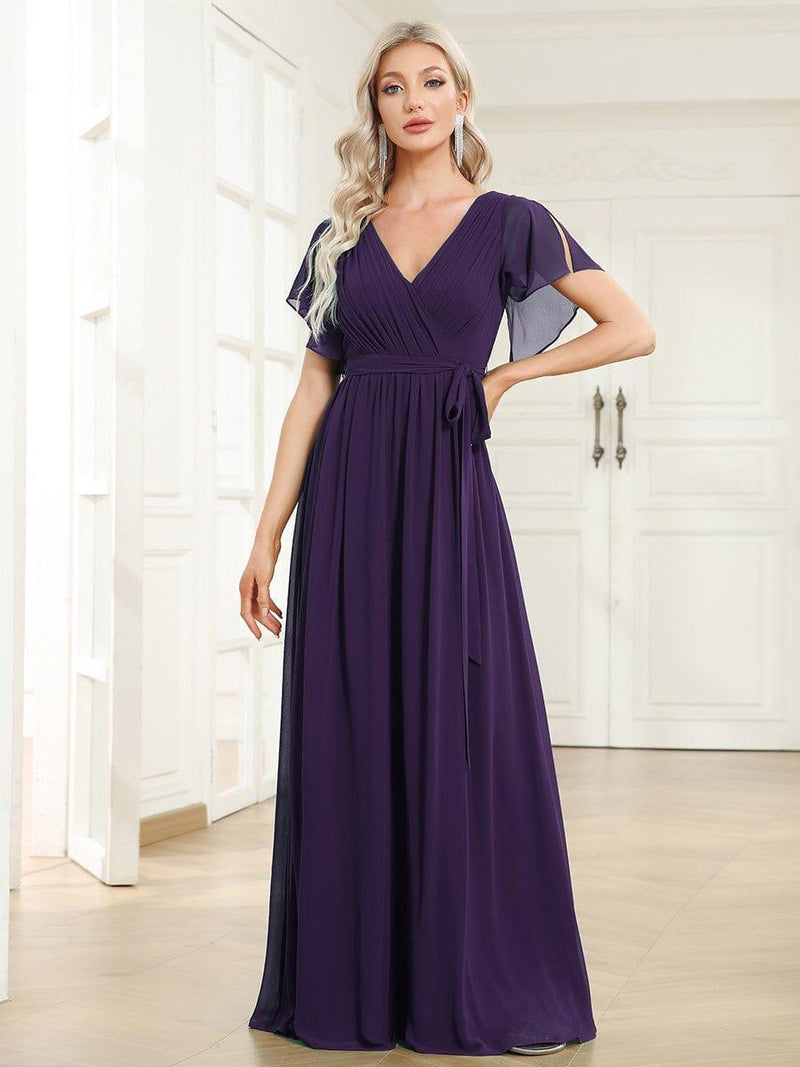 ever LEORA|Flowy Pleated A-Line Chiffon Tie-Waist Bridesmaid Dress
