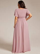 pretty LEORA|Plus Size Chiffon Tie-Waist Evening Dress