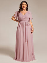 ever LEORA|A-Line Pleated Tie-Waist Evening Dress