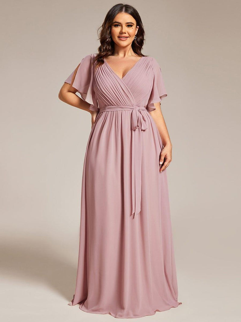 ever LEORA|A-Line Pleated Tie-Waist Evening Dress