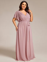 pretty LEORA|Plus Size Chiffon Tie-Waist Evening Dress