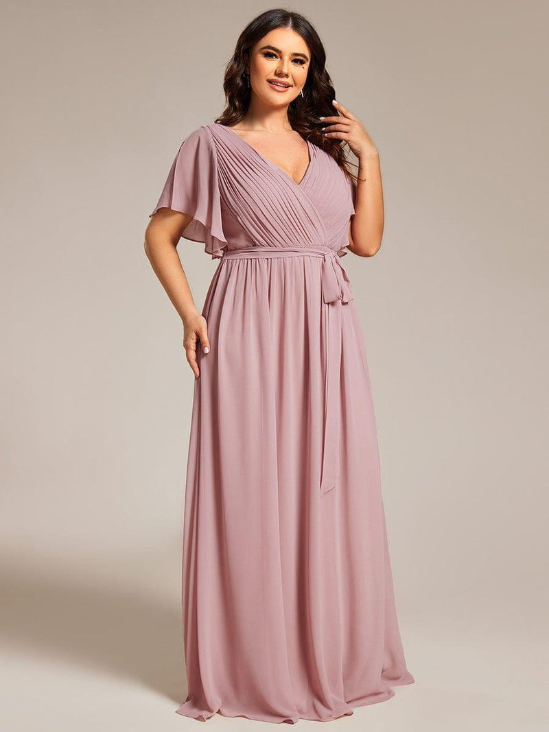 pretty LEORA|Plus Size Chiffon Tie-Waist Evening Dress