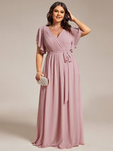 pretty LEORA|Plus Size Chiffon Tie-Waist Evening Dress