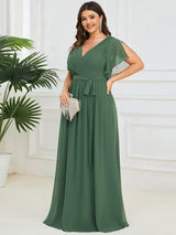 ever LEORA|A-Line Pleated Tie-Waist Evening Dress