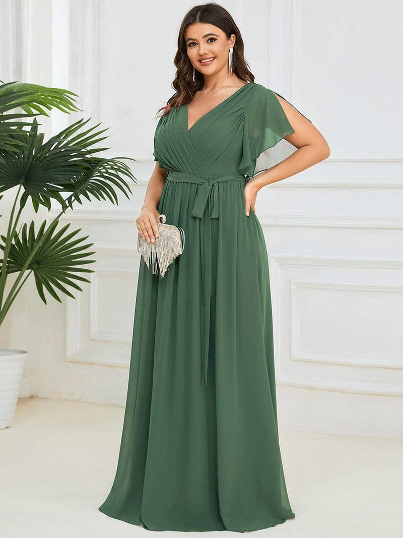 ever LEORA|A-Line Pleated Tie-Waist Evening Dress