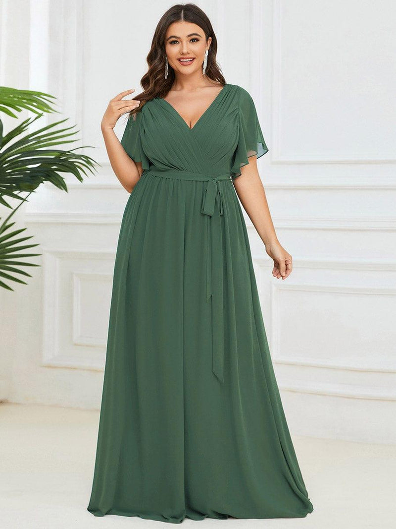 ever LEORA|A-Line Pleated Tie-Waist Evening Dress