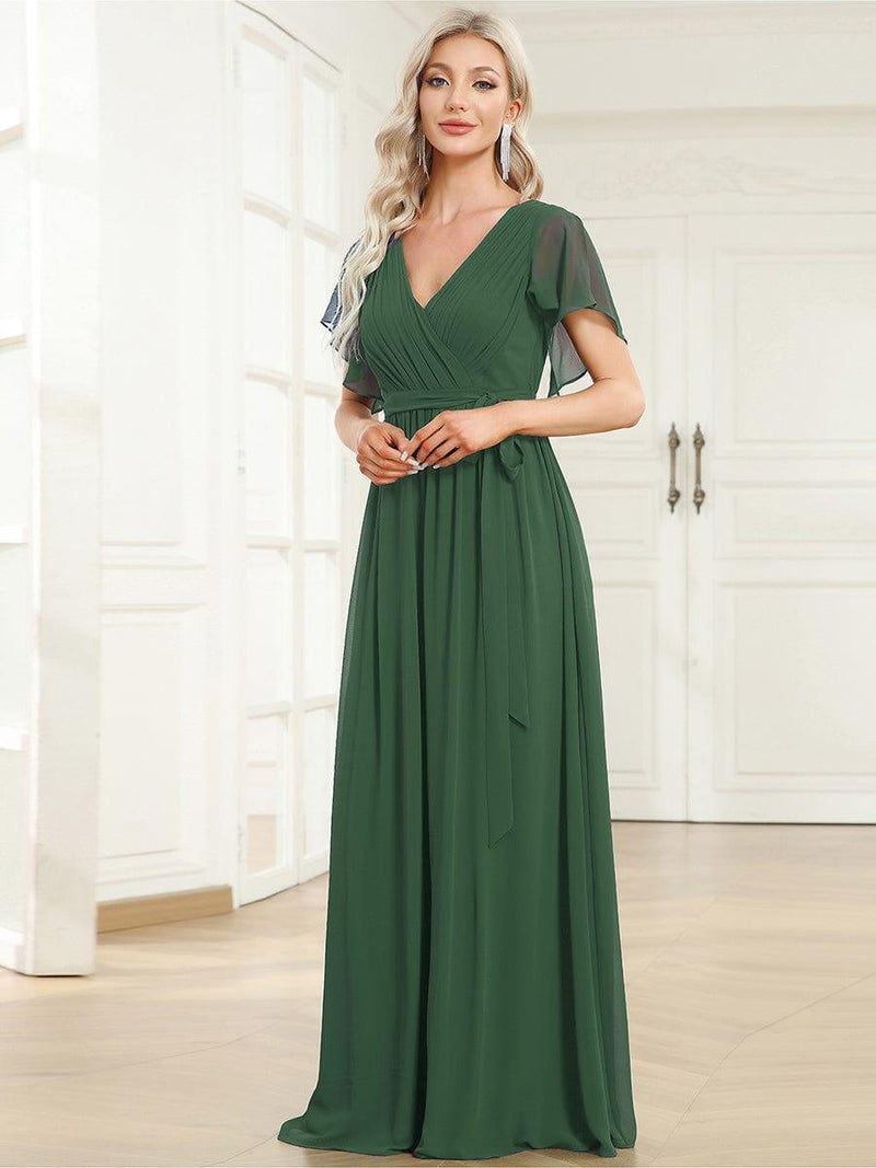 ever LEORA|Flowy Pleated A-Line Chiffon Tie-Waist Bridesmaid Dress
