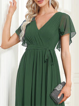 ever LEORA|Flowy Pleated A-Line Chiffon Tie-Waist Bridesmaid Dress
