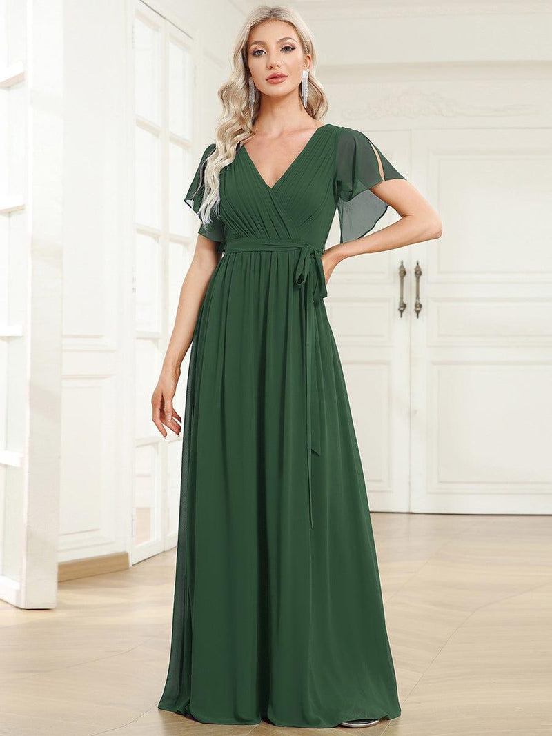ever LEORA|A-Line Pleated Tie-Waist Evening Dress