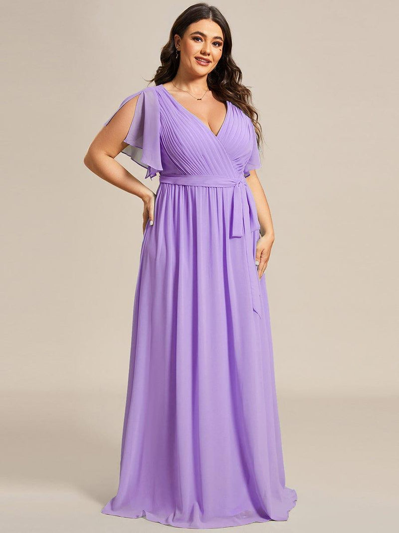 pretty LEORA|Plus Size Chiffon Tie-Waist Evening Dress
