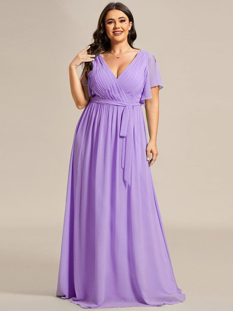 pretty LEORA|Plus Size Chiffon Tie-Waist Evening Dress