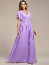 ever LEORA|Flowy Pleated A-Line Chiffon Tie-Waist Bridesmaid Dress