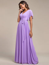 ever LEORA|A-Line Pleated Tie-Waist Evening Dress