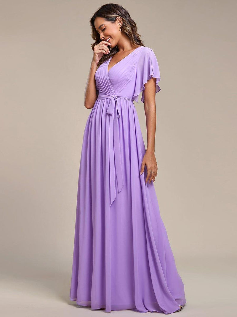 ever LEORA|A-Line Pleated Tie-Waist Evening Dress