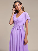 ever LEORA|Flowy Pleated A-Line Chiffon Tie-Waist Bridesmaid Dress