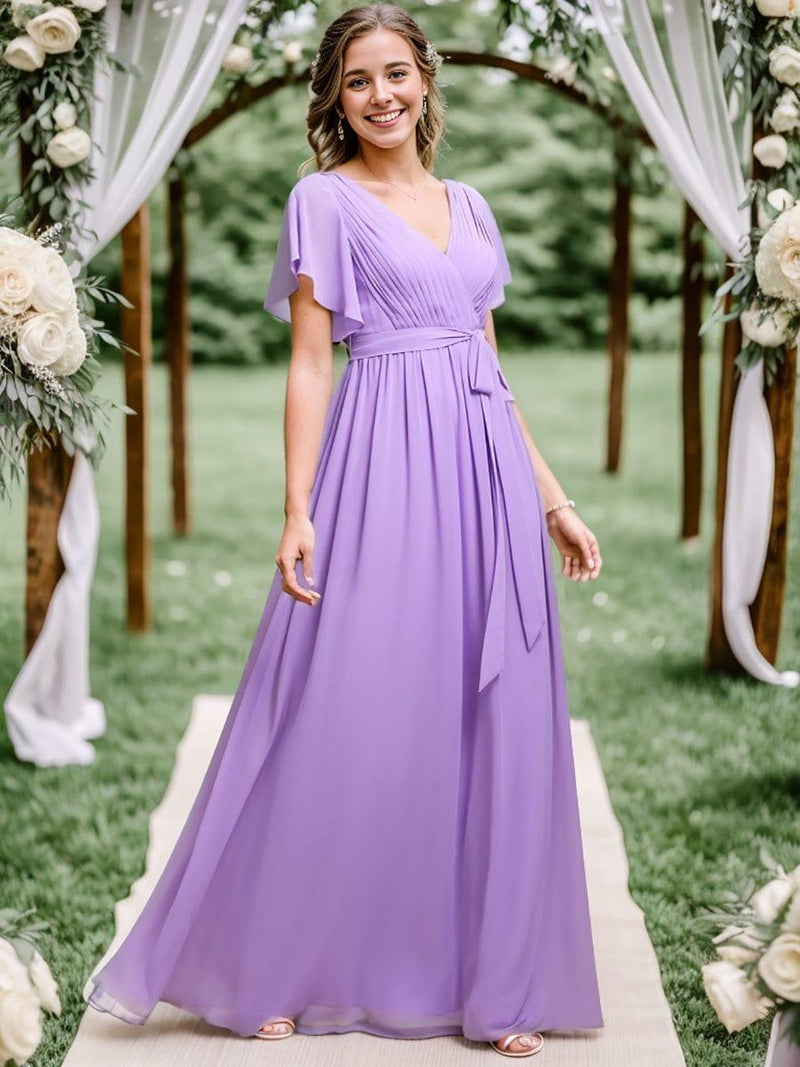ever LEORA|Flowy Pleated A-Line Chiffon Tie-Waist Bridesmaid Dress